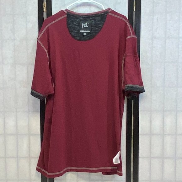 Modern Culture Burgundy Grey Marled 3 Button Short Tab Sleeve Henley Shirt 3XB - Picture 6 of 13